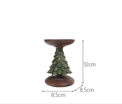 Resin Wooden Christmas Tree Candle Holder Base Figurine Christmas Decorations Candlestick Craft Home Living Room Decor