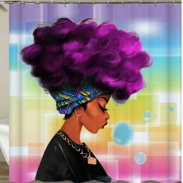 Retro Blue Afro Girl Shower Curtain