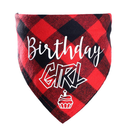 Pet Birthday Triangle Scarf Dog Saliva Towel Cotton Plaid Cat Scarf Birthday Party Gifts