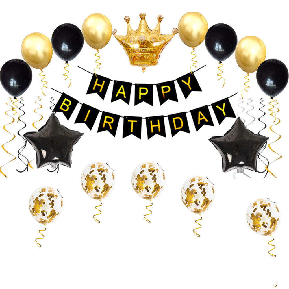 Black Gold Birthday Party Balloon Decoration Set Gilding