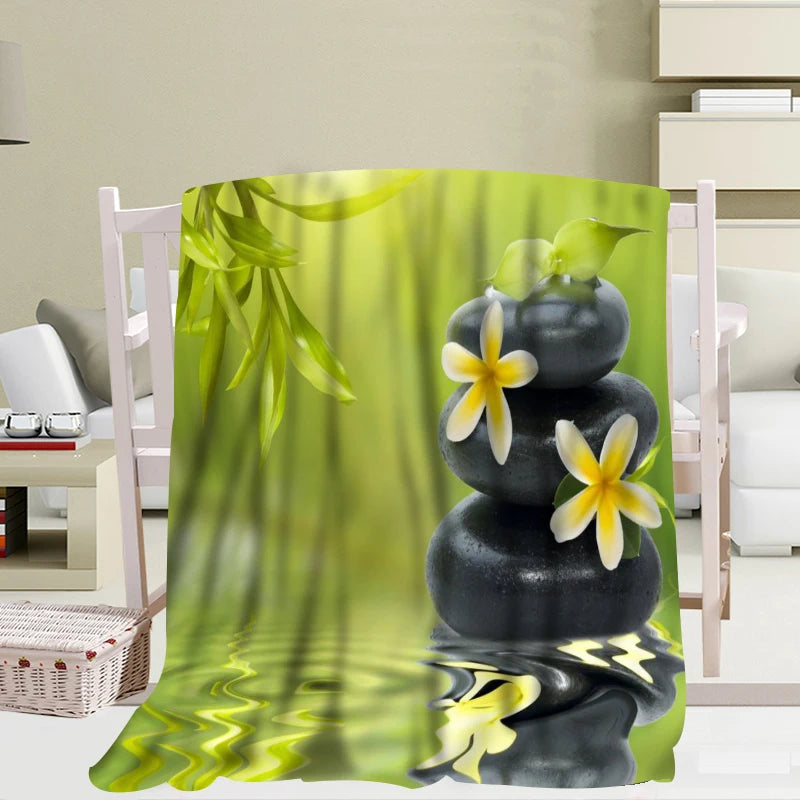 Custom Big Size Zen Stone Bamboo Flower Blankets For Beds