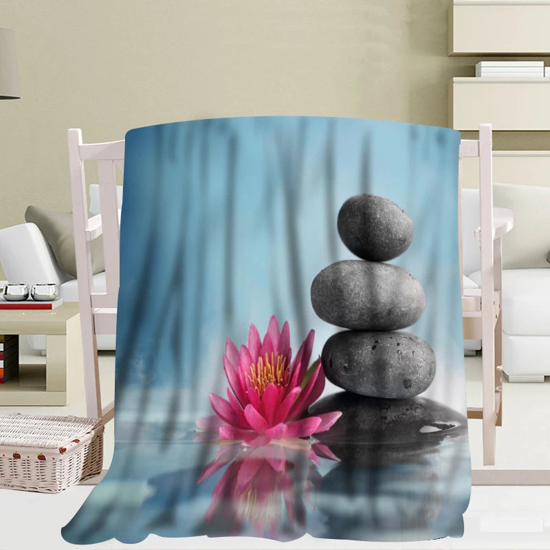 Custom Big Size Zen Stone Bamboo Flower Blankets For Beds