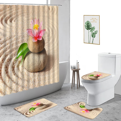 Beach Zen Stone Lotus Shower Curtain Home Bathroom Set