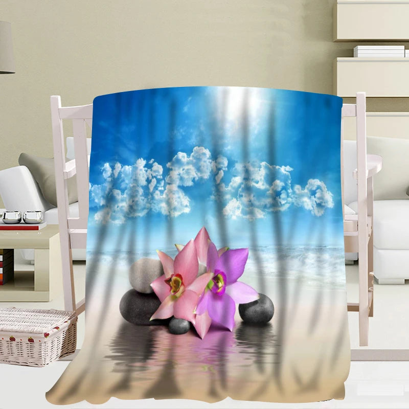 Custom Big Size Zen Stone Bamboo Flower Blankets For Beds