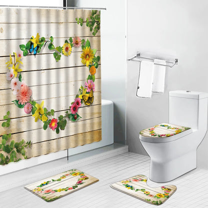 Zen Stone Flowers Butterfly Scenery Shower Curtain