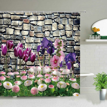 Zen Stone Flower Plant Landscape Shower Curtains