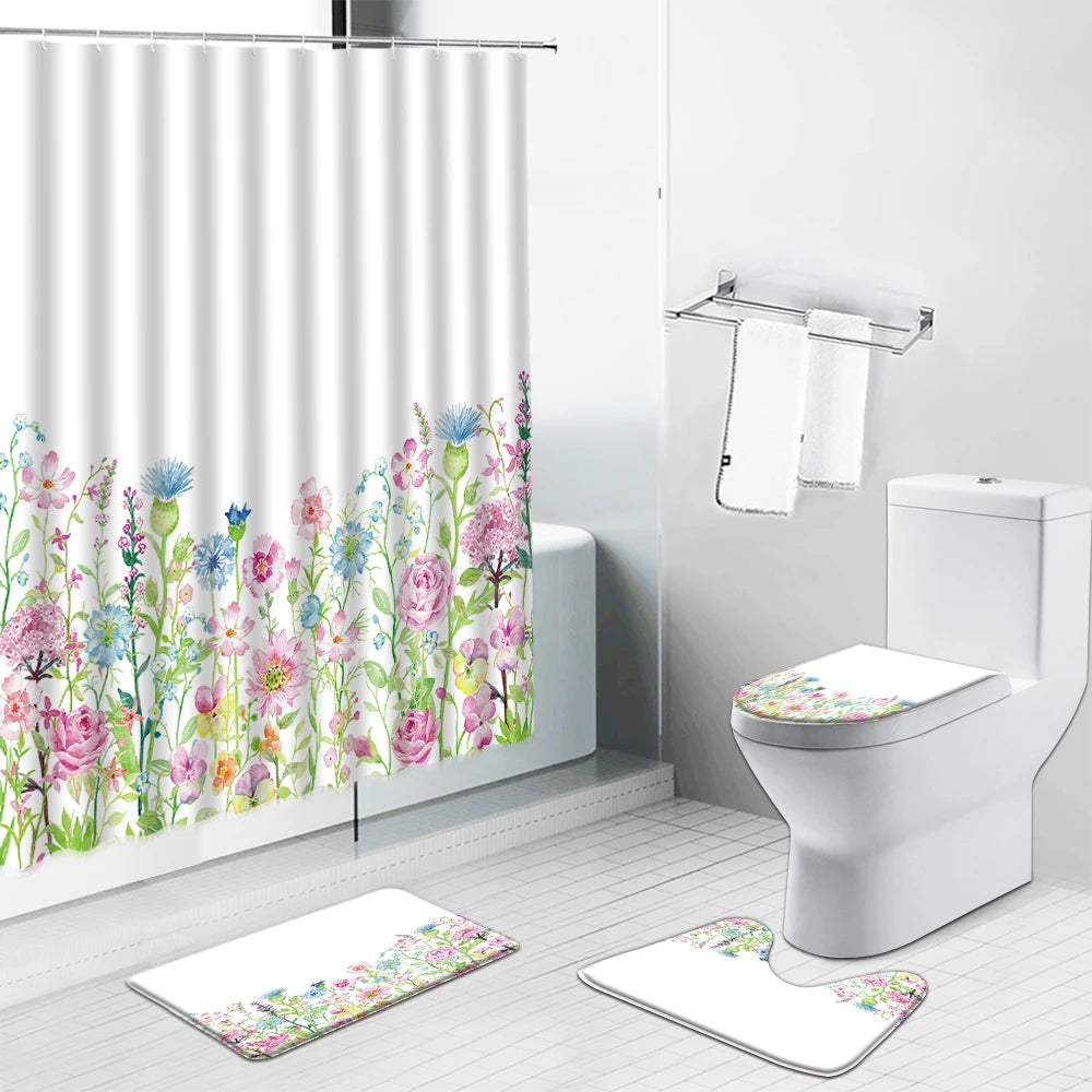 Zen Stone Flowers Butterfly Scenery Shower Curtain