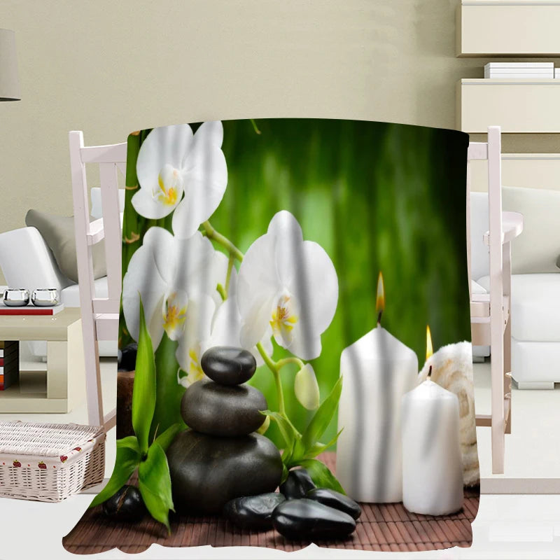 Custom Big Size Zen Stone Bamboo Flower Blankets For Beds