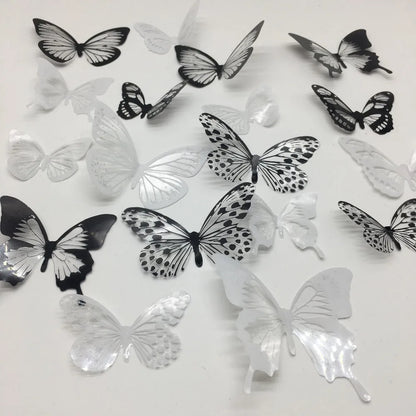 18pcs/set Black and White Crystal Butterflies Wall Sticker