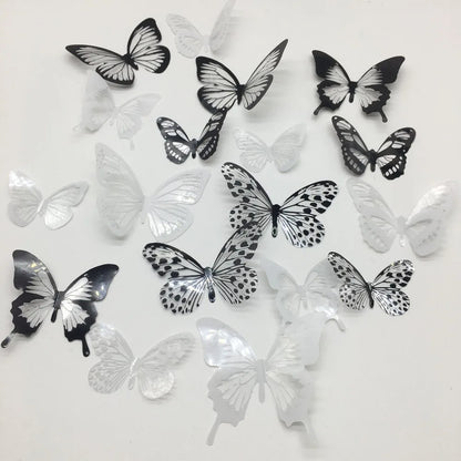 18pcs/set Black and White Crystal Butterflies Wall Sticker