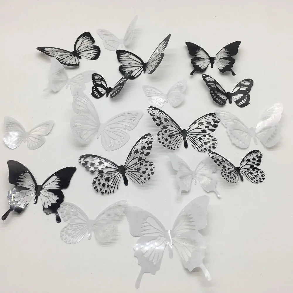 18pcs/set Black and White Crystal Butterflies Wall Sticker