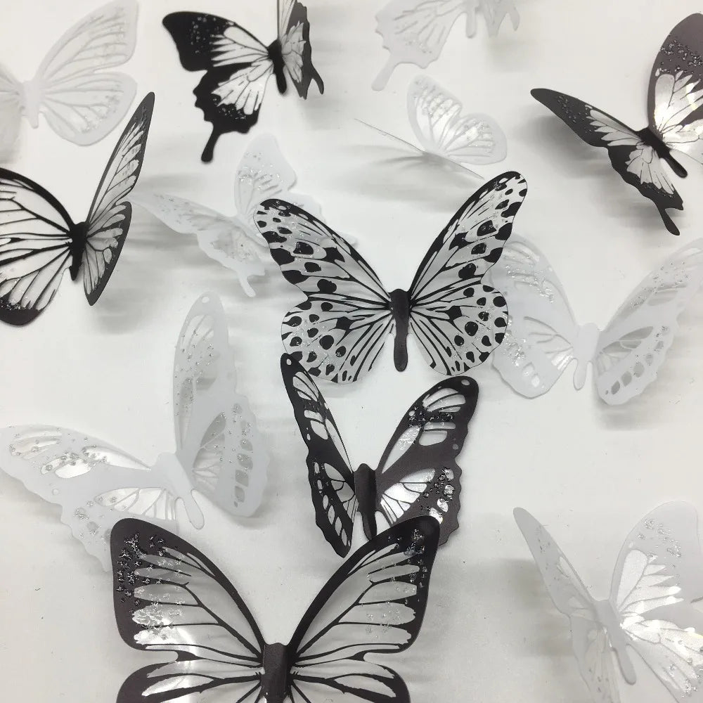 18pcs/set Black and White Crystal Butterflies Wall Sticker