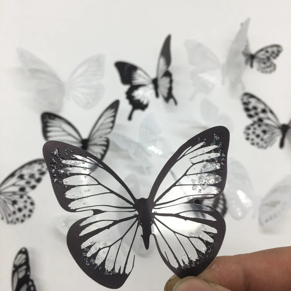 18pcs/set Black and White Crystal Butterflies Wall Sticker