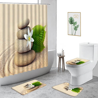 Beach Zen Stone Lotus Shower Curtain Home Bathroom Set