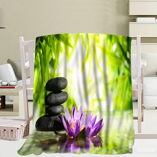 Custom Big Size Zen Stone Bamboo Flower Blankets For Beds