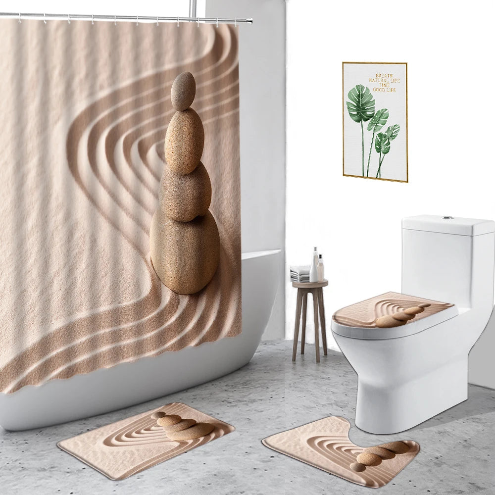 Beach Zen Stone Lotus Shower Curtain Home Bathroom Set