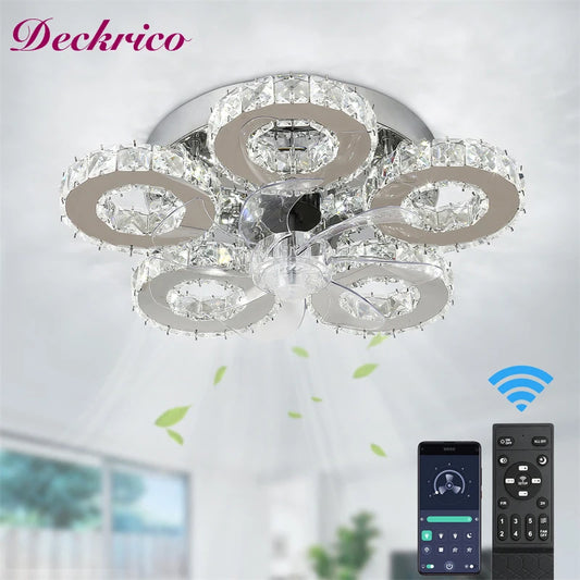 Crystal 5-Ring Fan Light Living Room Ceiling