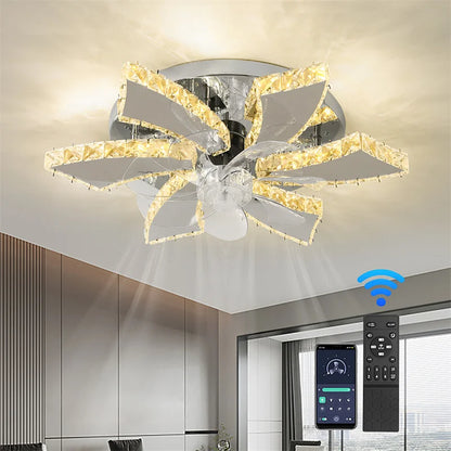 Crystal 5-Ring Fan Light Living Room Ceiling