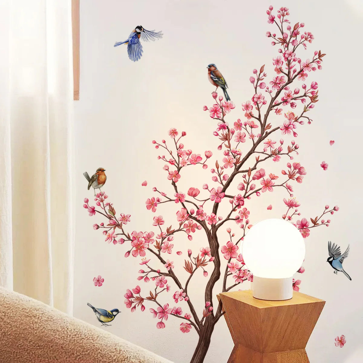 Wall Stickers Pink Plum Tree Birds Home Room Decoration