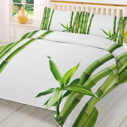 Green Bamboo Zen Plant White 3pcs Duvet Cover Set with Pillow Case Double Comforter Bedding Set