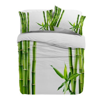 Green Bamboo Zen Plant White 3pcs Duvet Cover Set with Pillow Case Double Comforter Bedding Set