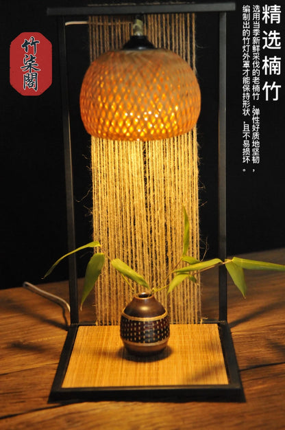 Bamboo Iron Table Lamp Retro Handmade