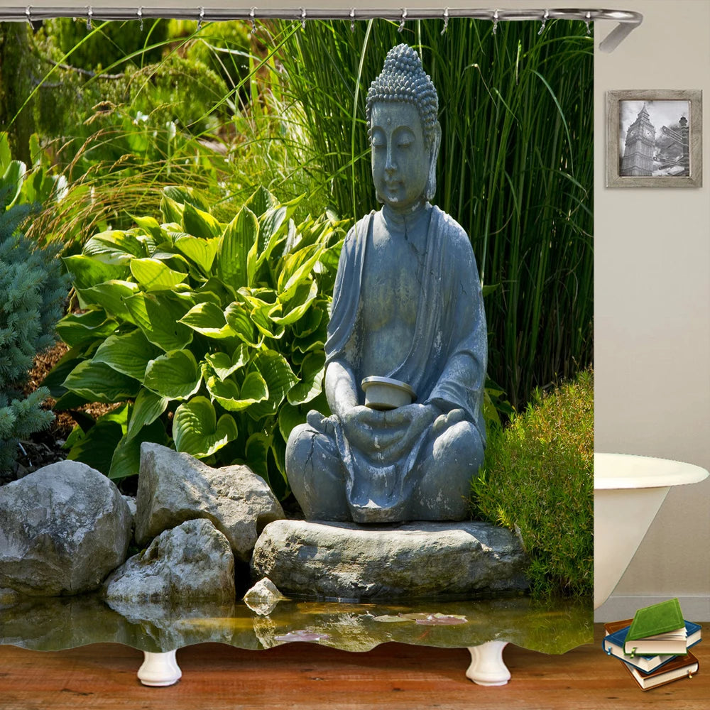 Buddha Statue Bathroom Shower Curtains