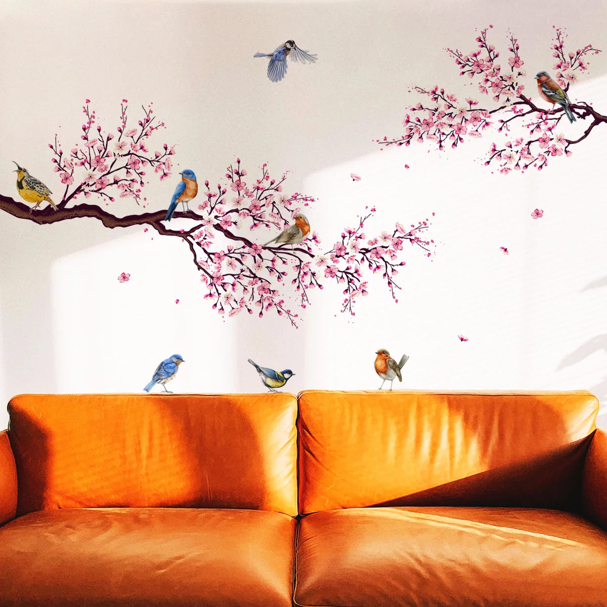 Wall Stickers Pink Plum Tree Birds Home Room Decoration