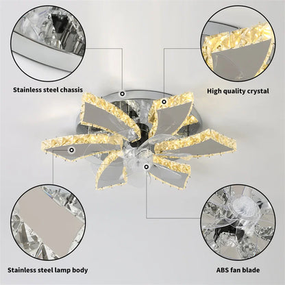 Crystal 5-Ring Fan Light Living Room Ceiling