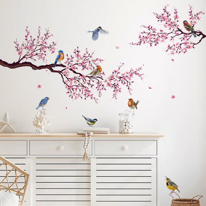 Wall Stickers Pink Plum Tree Birds Home Room Decoration