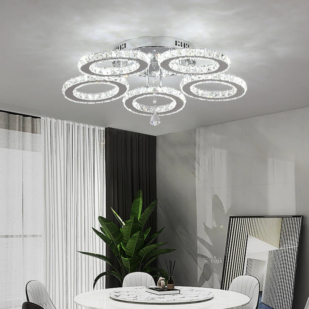 Crystal 5-Ring Fan Light Living Room Ceiling