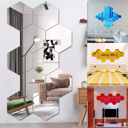 6/12Pcs Hexagon Acrylic Mirror Wall Stickers Home Decor