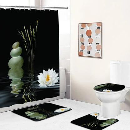 High Quality Flowers Zen Stone Fabric Shower Curtains