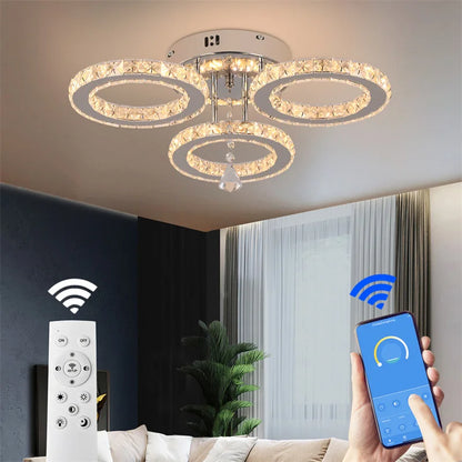 Crystal 5-Ring Fan Light Living Room Ceiling