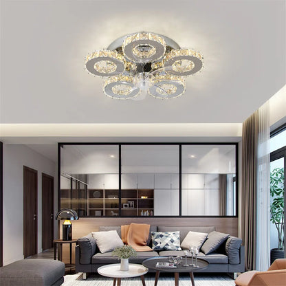 Crystal 5-Ring Fan Light Living Room Ceiling