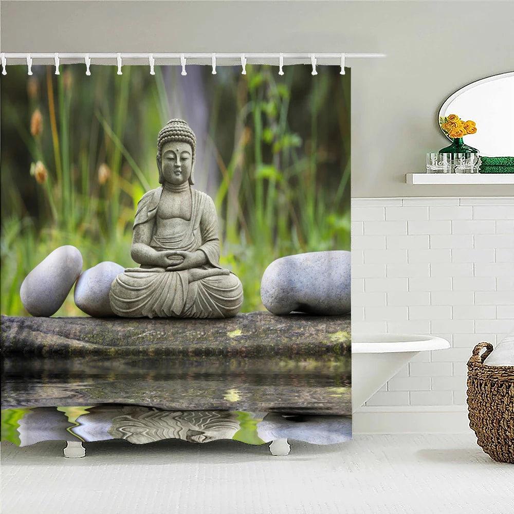 Buddha Statue Bathroom Shower Curtains