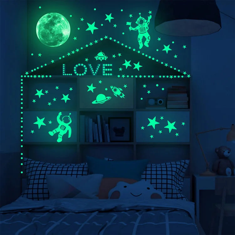 Luminous Astronaut Star Moon Wall Sticker