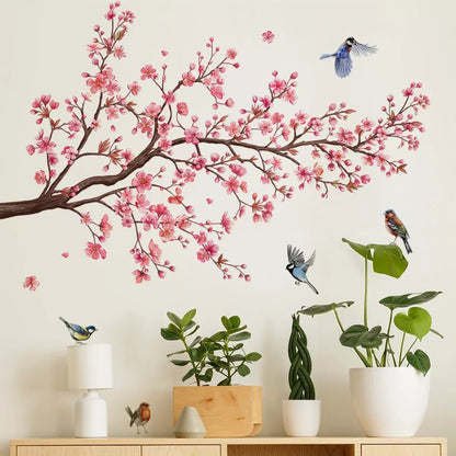 Wall Stickers Pink Plum Tree Birds Home Room Decoration