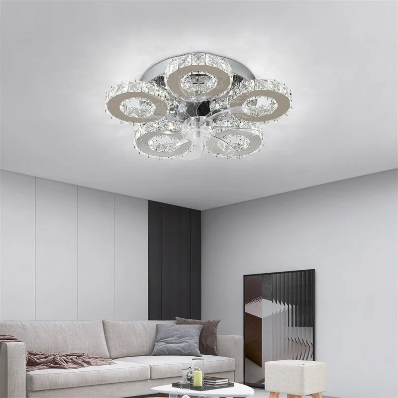 Crystal 5-Ring Fan Light Living Room Ceiling