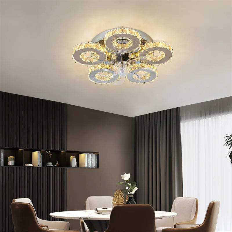 Crystal 5-Ring Fan Light Living Room Ceiling