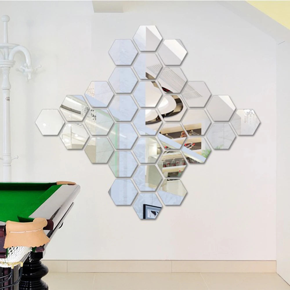 6/12Pcs Hexagon Acrylic Mirror Wall Stickers Home Decor