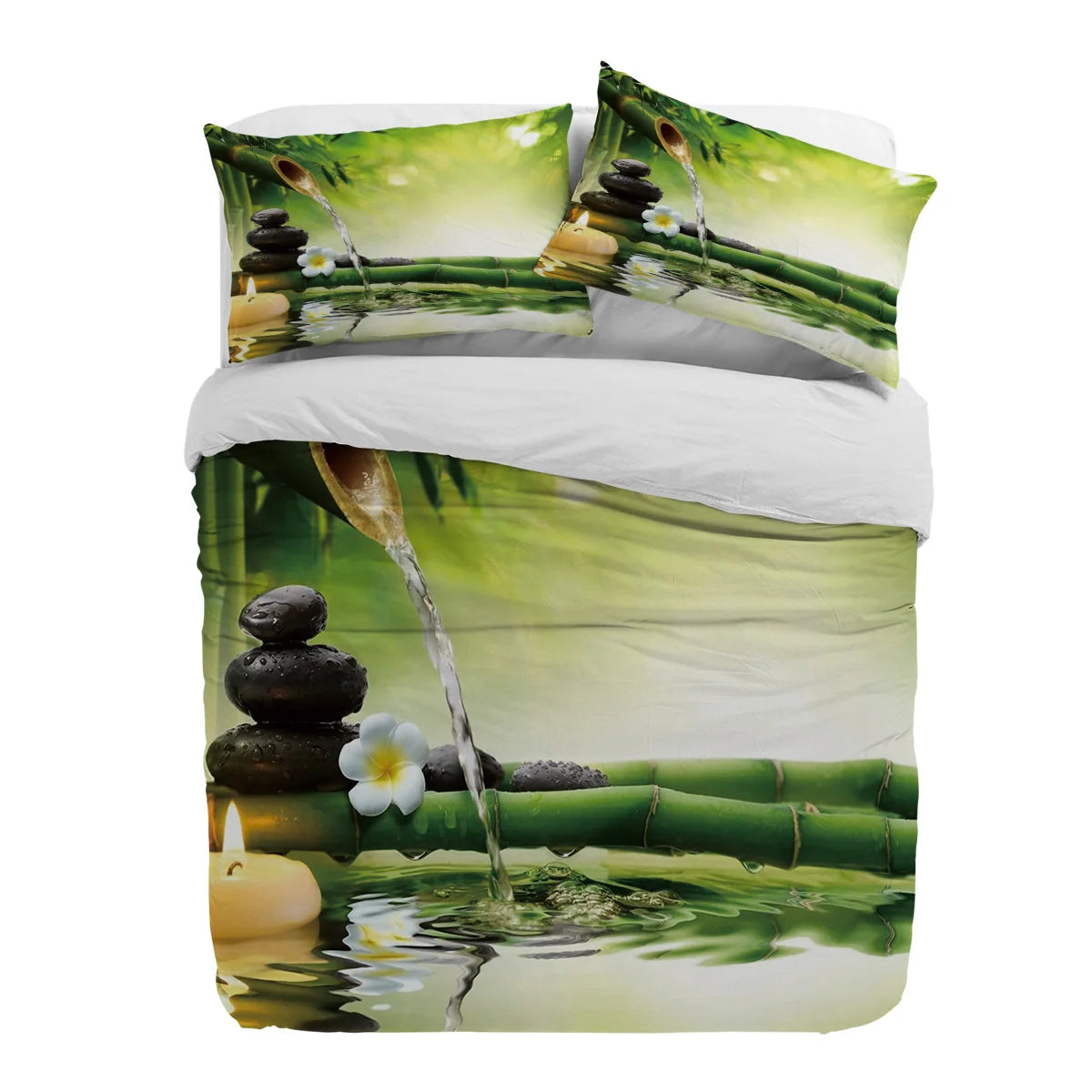 Zen Stone Green Bamboo Forest Water 3pcs Duvet Cover Set