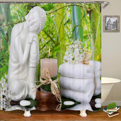 Buddha Statue Bathroom Shower Curtains