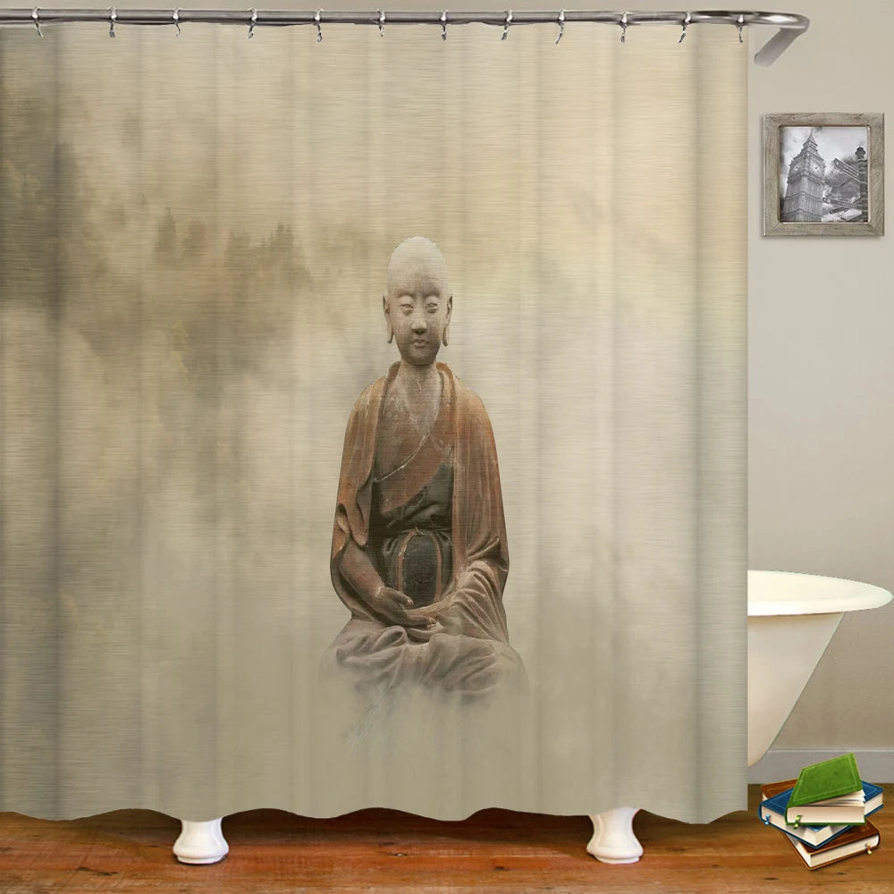 Buddha Statue Bathroom Shower Curtains