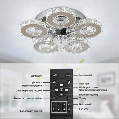 Crystal 5-Ring Fan Light Living Room Ceiling