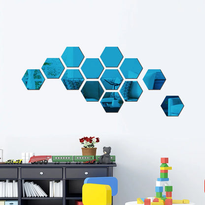 6/12Pcs Hexagon Acrylic Mirror Wall Stickers Home Decor