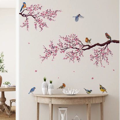 Wall Stickers Pink Plum Tree Birds Home Room Decoration