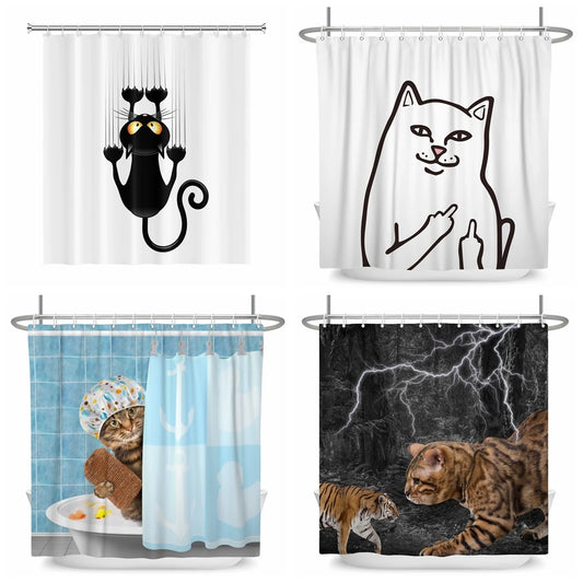 Funny Cute Cartoon Cat Dog Shower Curtains