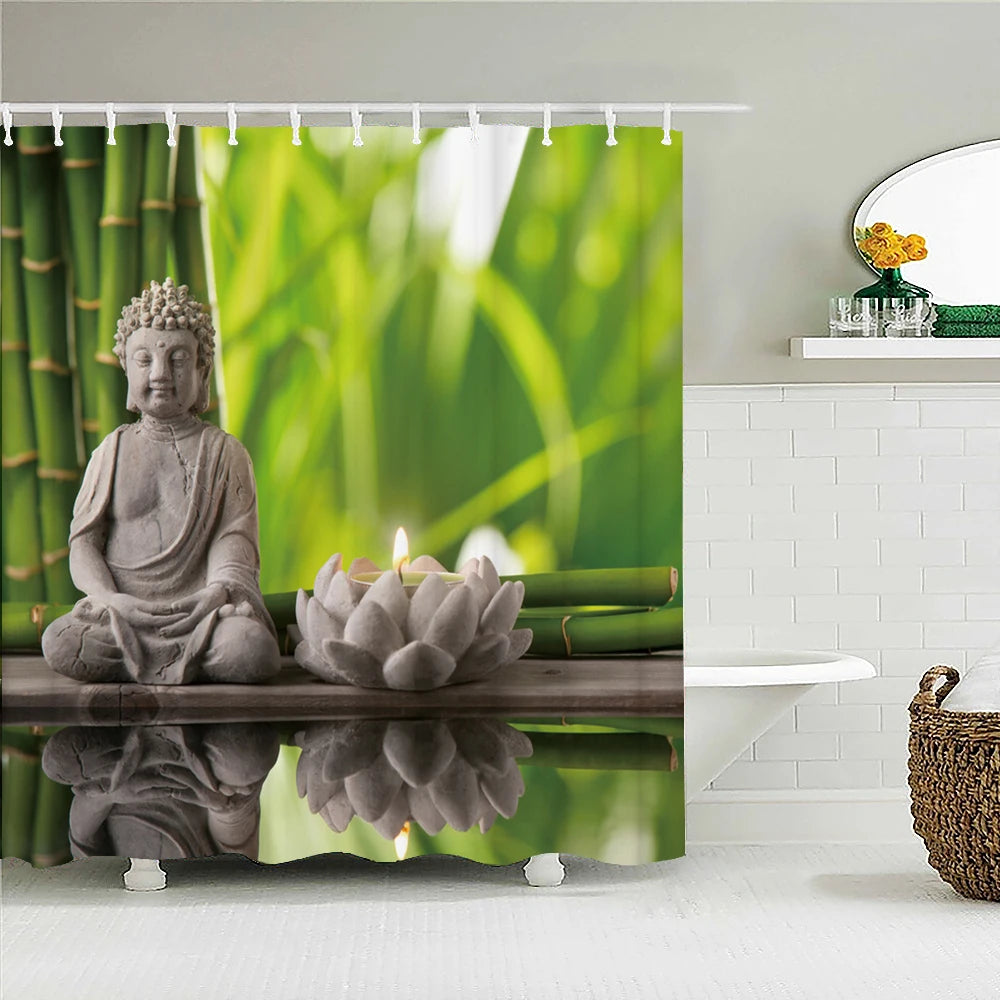 Buddha Statue Bathroom Shower Curtains