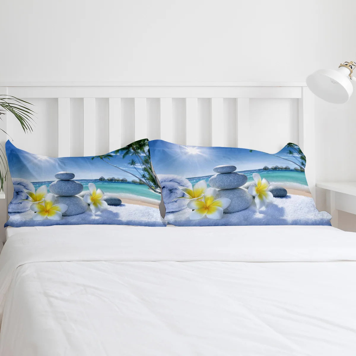 Zen Stones Flowers Tropical Ocean Duvet Cover